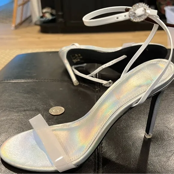 Revolve- Blsck Suede Studio Carrie High Heel Sandal in Silver Size -6