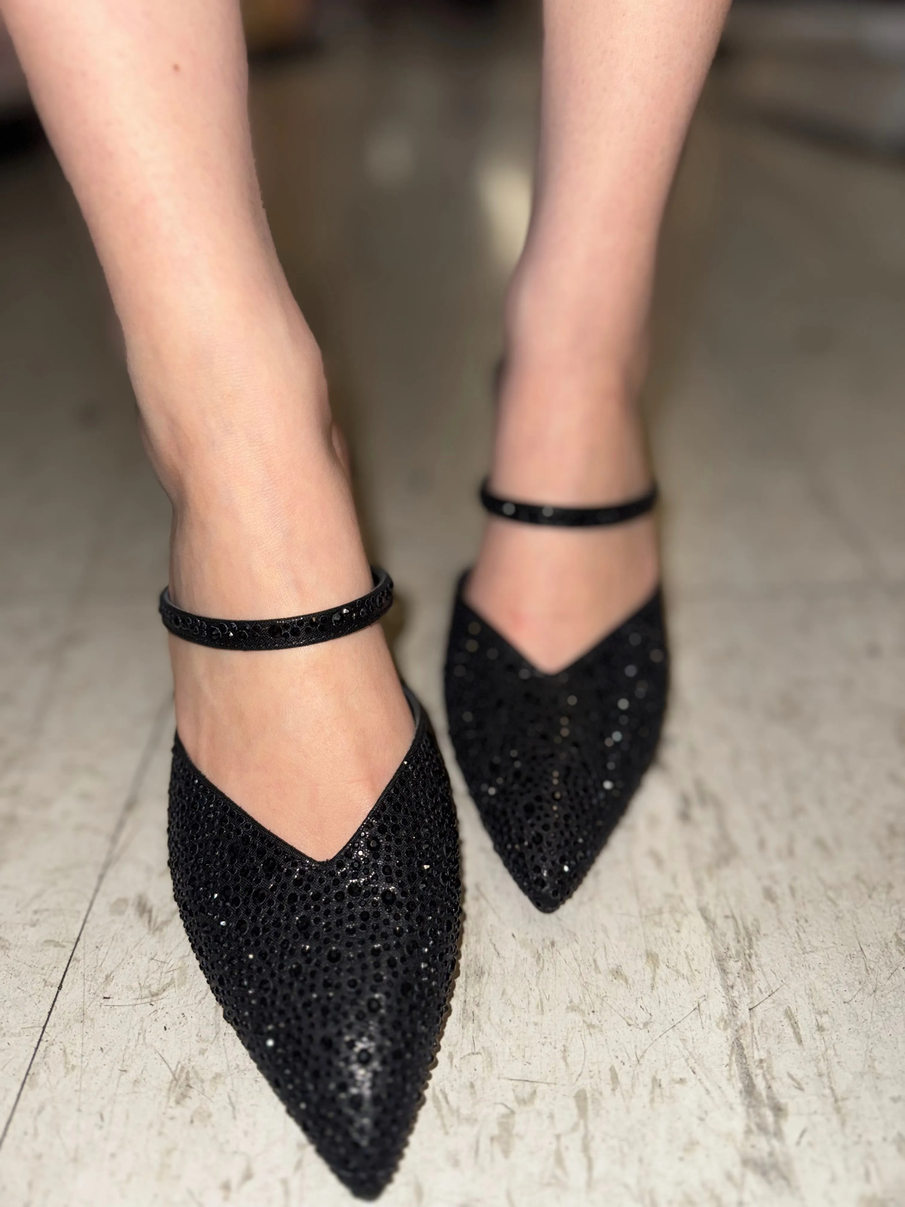 RHINESTONED POINTED TOE OPEN HEEL PUMP SARNIE- S