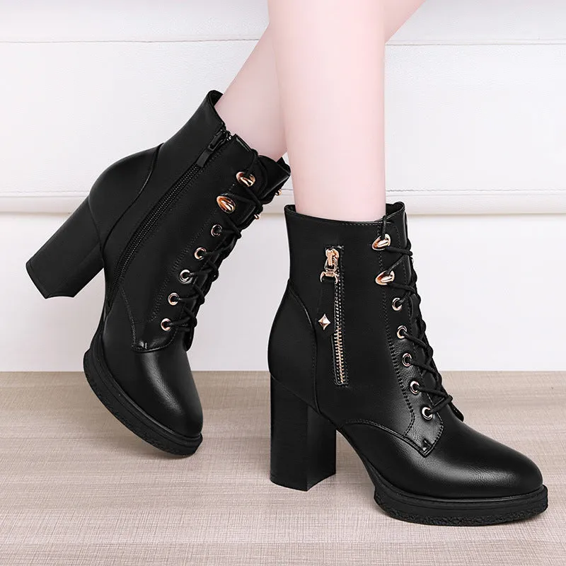S Women's Shoes British Style Autumn And Winter Single Boots High Heels Women