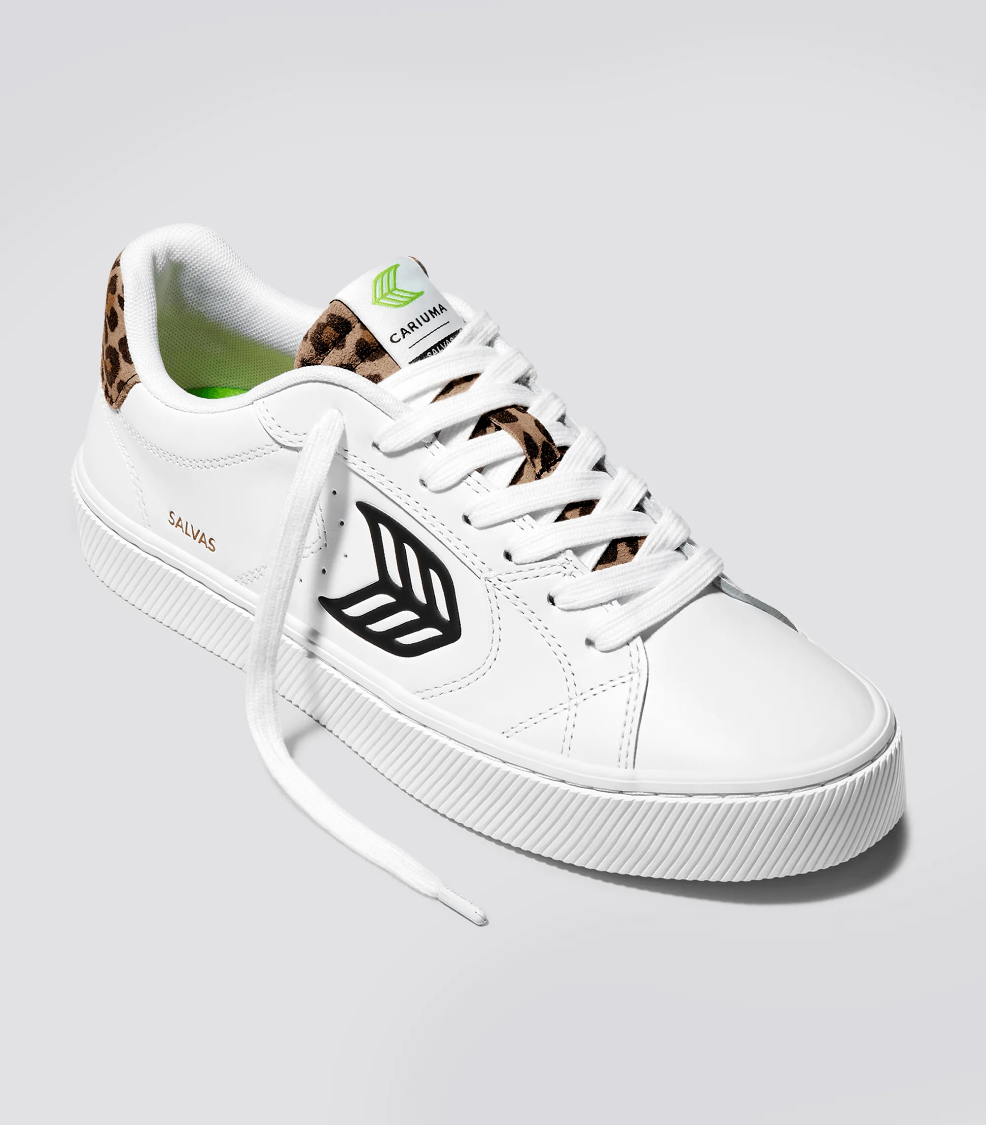 SALVAS White Leather Black Logo Leopard Print Sneaker Women