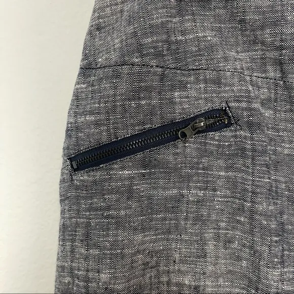 Sandro Chambray Linen Pencil Skirt Navy Grey Pockets