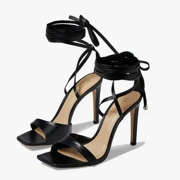 Schutz Bryce Ankle Wrap Sandal in Black