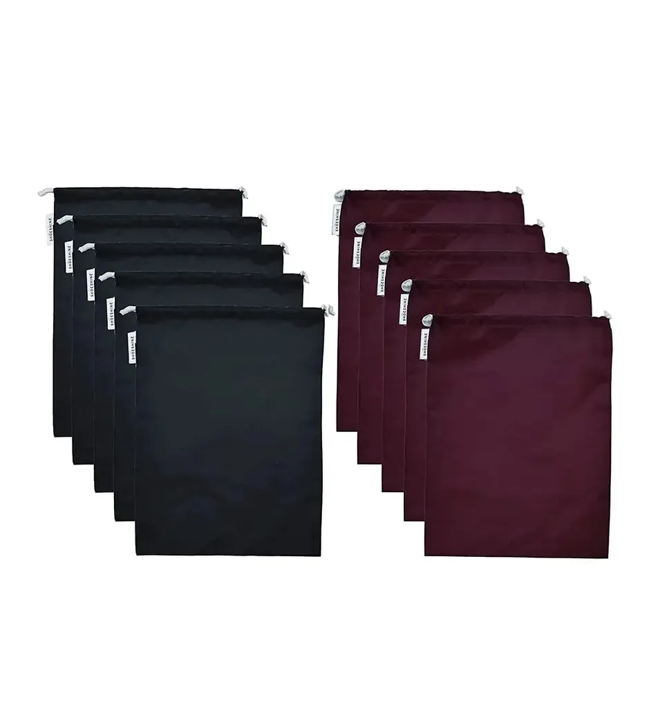 SHOESHINE Shoe Bag (Pack of 10) Water Resistant and Dust Proof Shoe Storage Bag - Black & Maroon