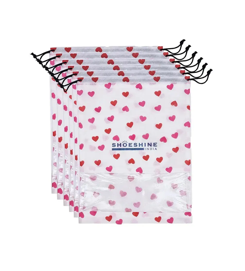 SHOESHINE Shoe Bags (Pack of 12) Travel Shoe Pouch - White Heart