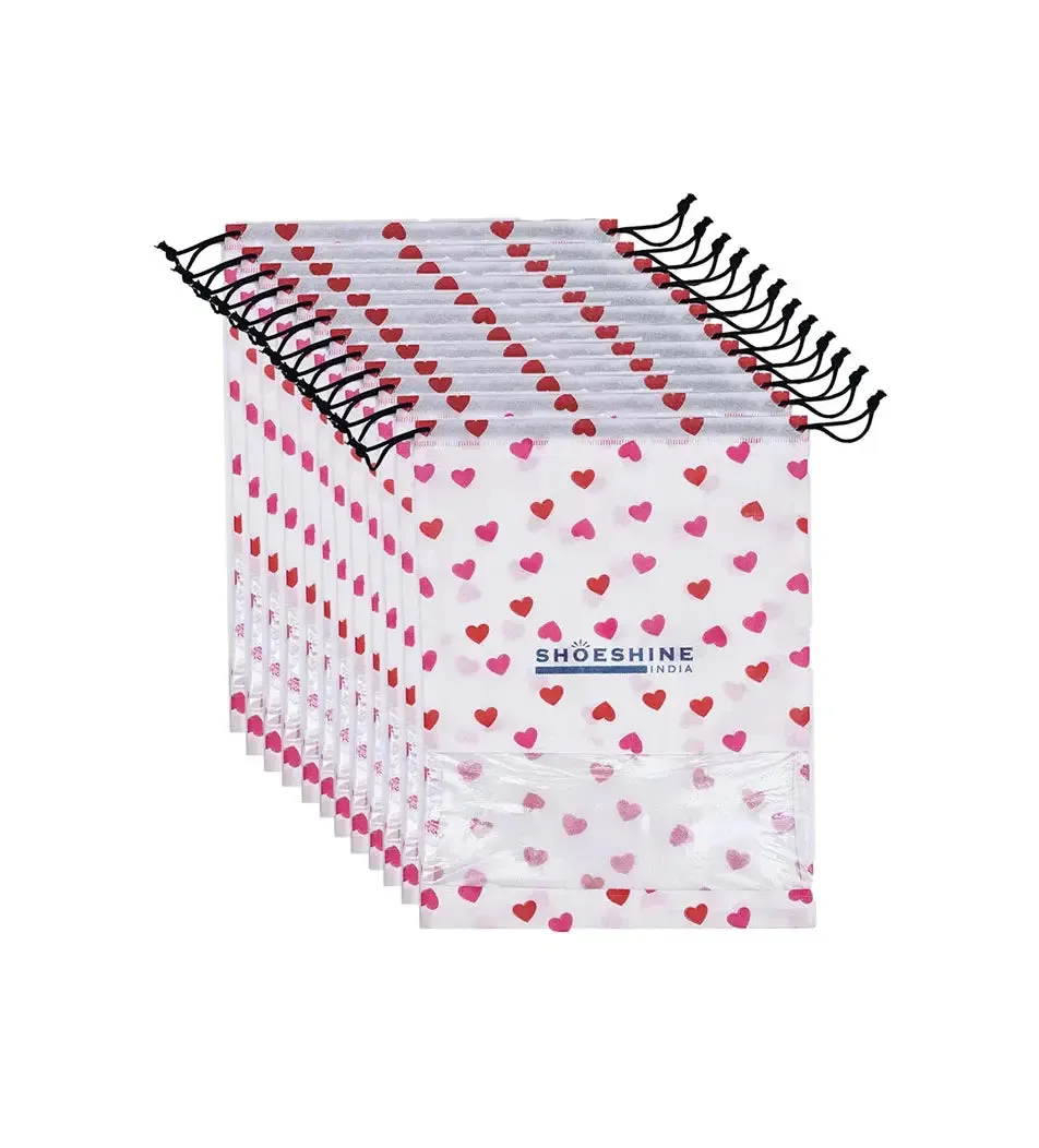 SHOESHINE Shoe Bags (Pack of 12) Travel Shoe Pouch - White Heart