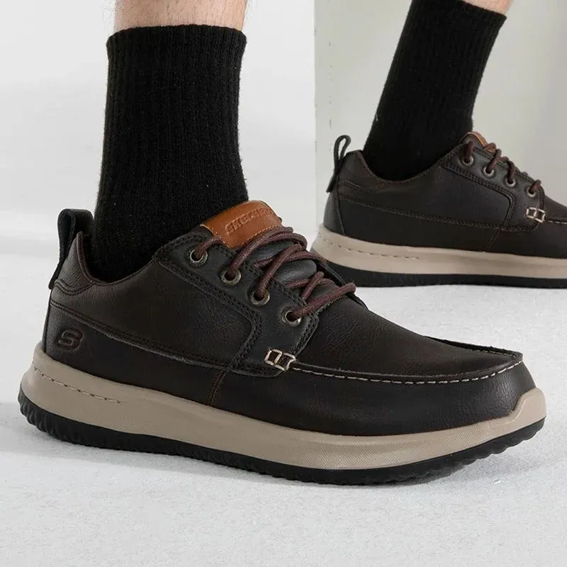 Skechers/Skechers Men's Shoes fashion Casual Leather Shoes Lightweight plaid Low Top Business Shoes