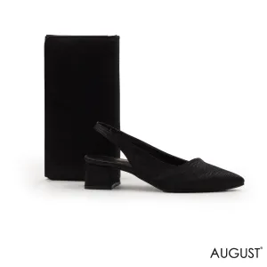 SLINGBACK SHOES WITH A BLOCK LOW-HELL,BLACK ENGRAVED LEATHER WALLET WITH FLAP