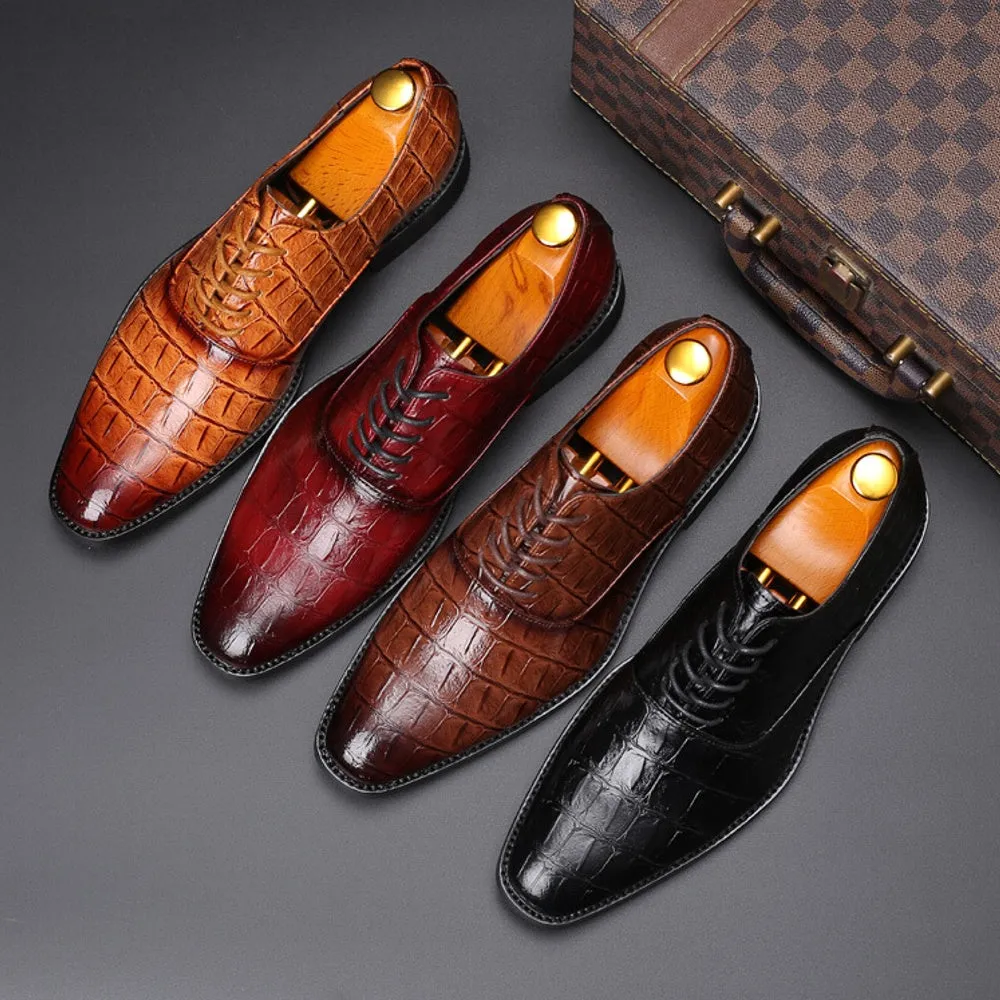 Square Crocodile Pattern Men Dress Shoes