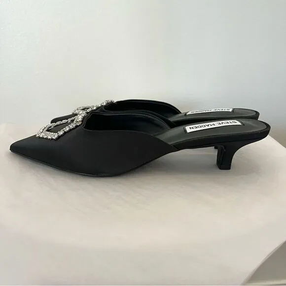 Steve Madden Beignet Kees Black Satin Rhinestone Embellishment Size 8 NWOB