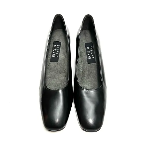 STUART WEITZMAN | Vintage 1990s deadstock black leather sculpted heel pumps