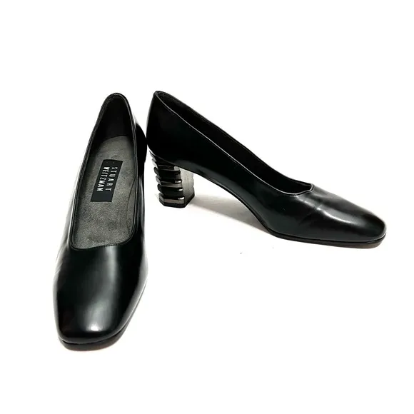 STUART WEITZMAN | Vintage 1990s deadstock black leather sculpted heel pumps