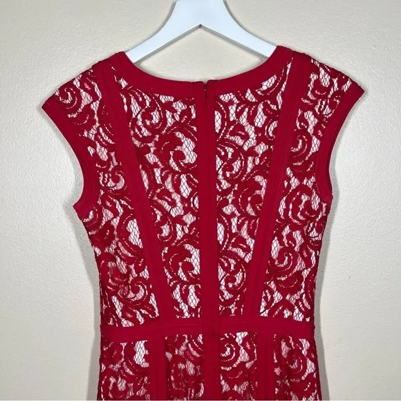 Tadashi Shoji Womens Red Lace Cap Sleeve Knee Length Dress Size 4 Romantic