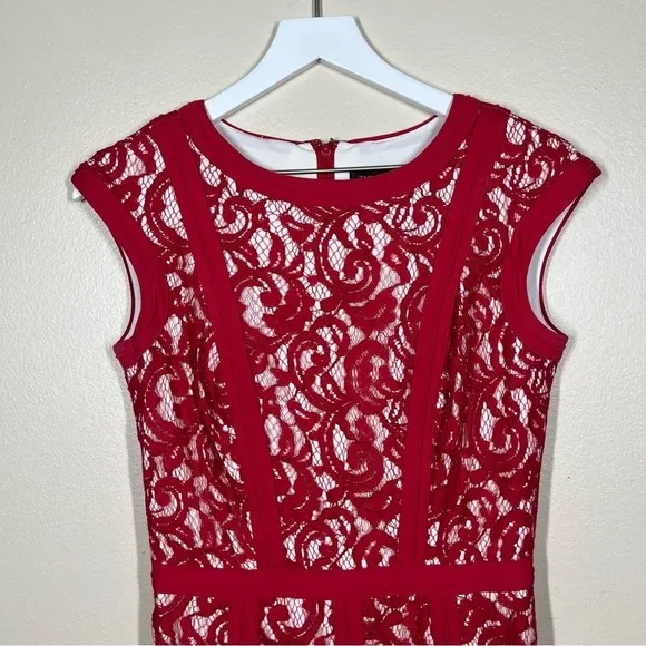 Tadashi Shoji Womens Red Lace Cap Sleeve Knee Length Dress Size 4 Romantic