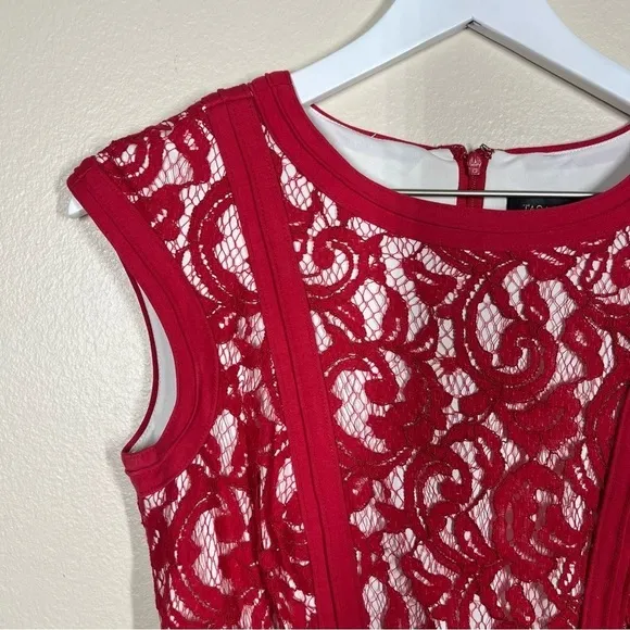 Tadashi Shoji Womens Red Lace Cap Sleeve Knee Length Dress Size 4 Romantic