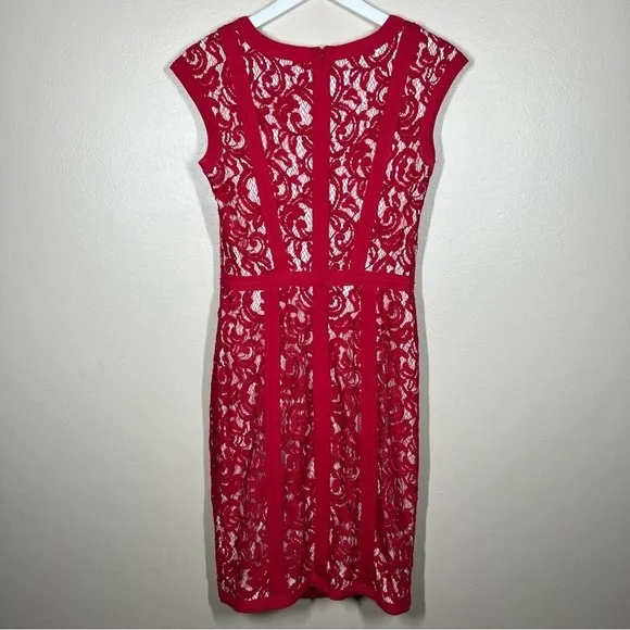 Tadashi Shoji Womens Red Lace Cap Sleeve Knee Length Dress Size 4 Romantic