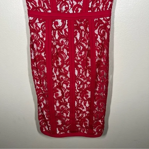 Tadashi Shoji Womens Red Lace Cap Sleeve Knee Length Dress Size 4 Romantic