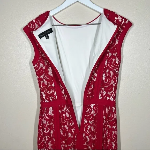 Tadashi Shoji Womens Red Lace Cap Sleeve Knee Length Dress Size 4 Romantic