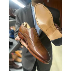 Tan Goodyear Welted Classic Wingtip Oxford With Fiddle Back Italian Sole