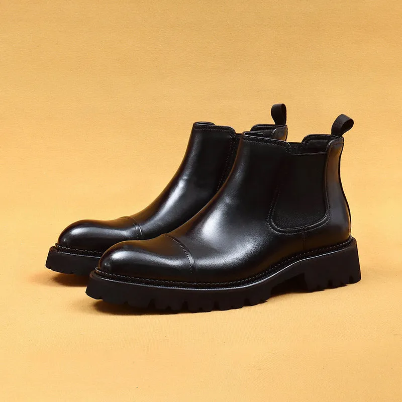 Top Layer Cowhide Men's Leather Shoes High-Top Leather Shoes Men's Genuine Leather Lining Business Formal Wear Pointed Chelsea Boots96153