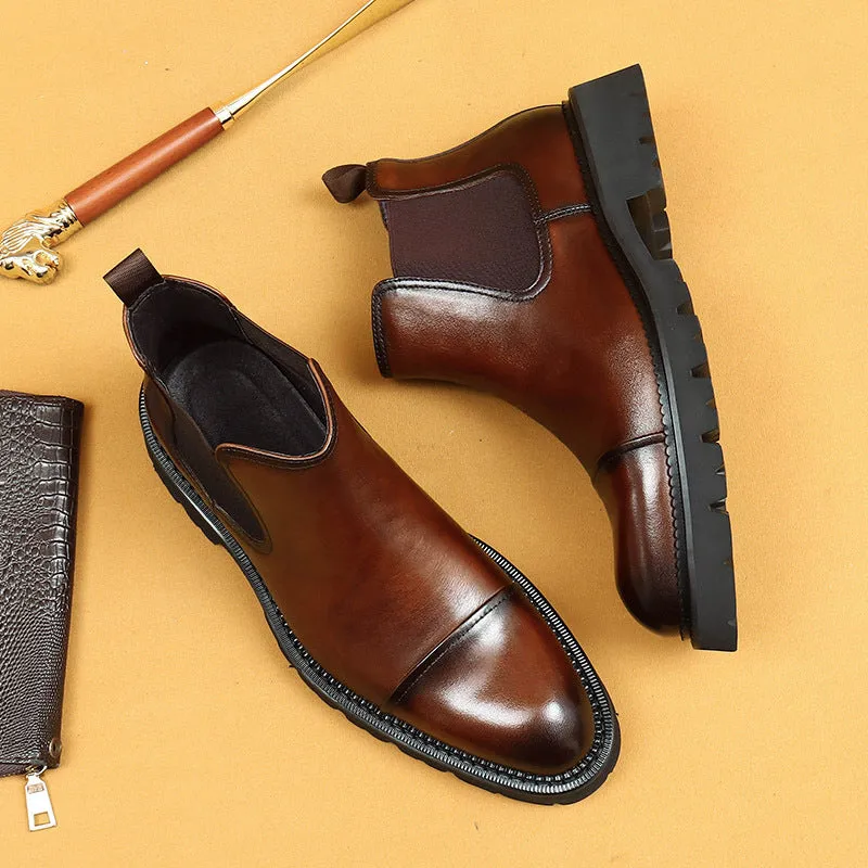 Top Layer Cowhide Men's Leather Shoes High-Top Leather Shoes Men's Genuine Leather Lining Business Formal Wear Pointed Chelsea Boots96153