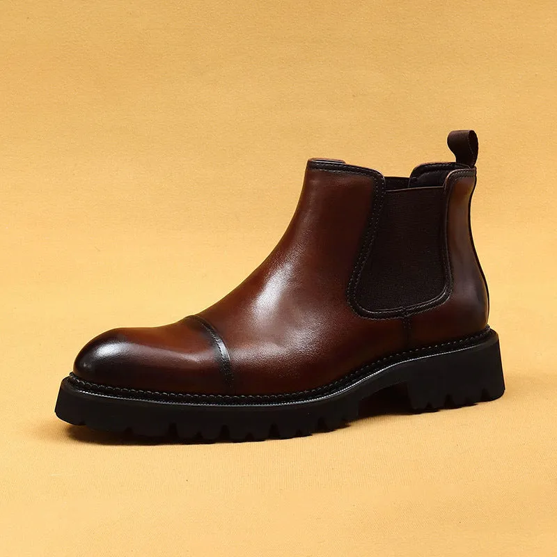 Top Layer Cowhide Men's Leather Shoes High-Top Leather Shoes Men's Genuine Leather Lining Business Formal Wear Pointed Chelsea Boots96153