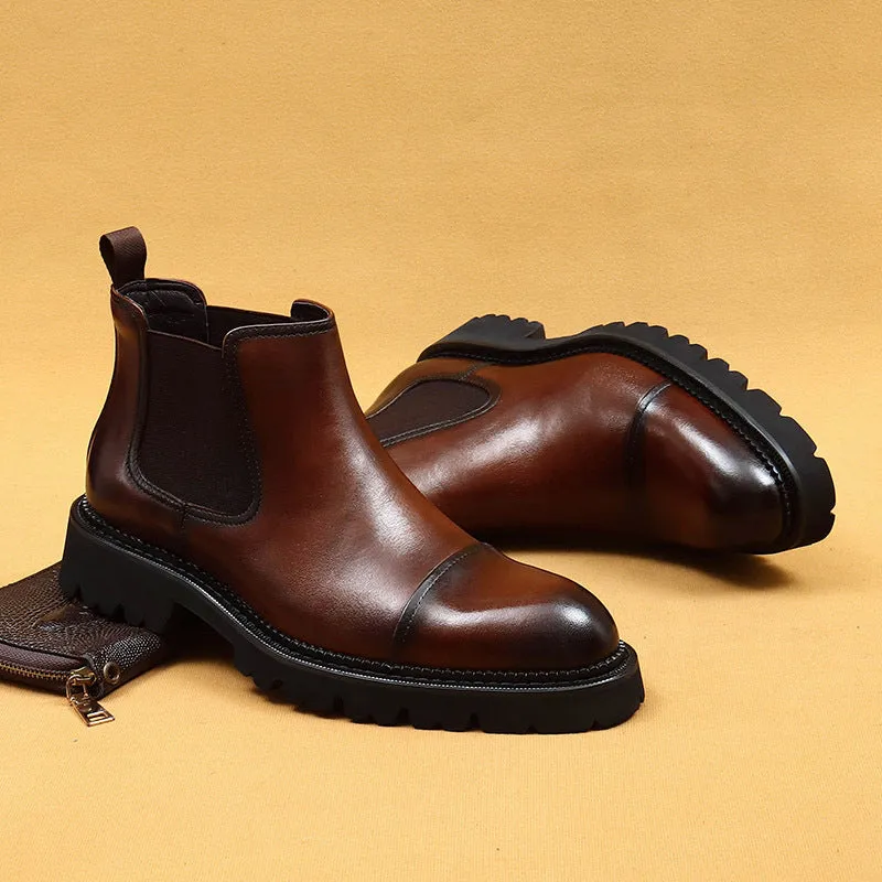 Top Layer Cowhide Men's Leather Shoes High-Top Leather Shoes Men's Genuine Leather Lining Business Formal Wear Pointed Chelsea Boots96153