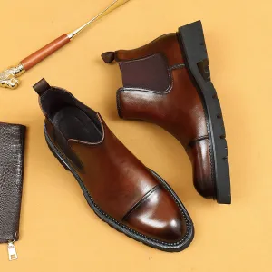Top Layer Cowhide Men's Leather Shoes High-Top Leather Shoes Men's Genuine Leather Lining Business Formal Wear Pointed Chelsea Boots96153