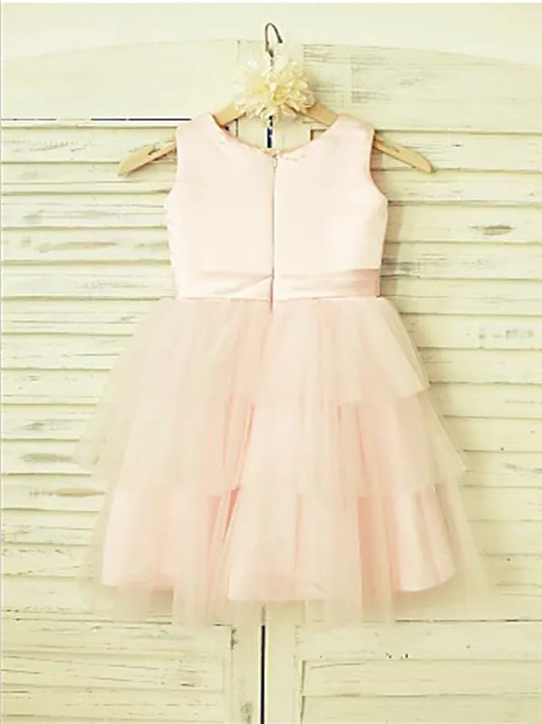 Tulle Princess Sleeveless Scoop Flower Girl Dresses Floor Length Dress With Hand-made Flower