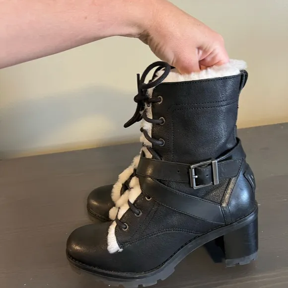 UGG Ingrid Leather Sheepskin Lace Up Boots
