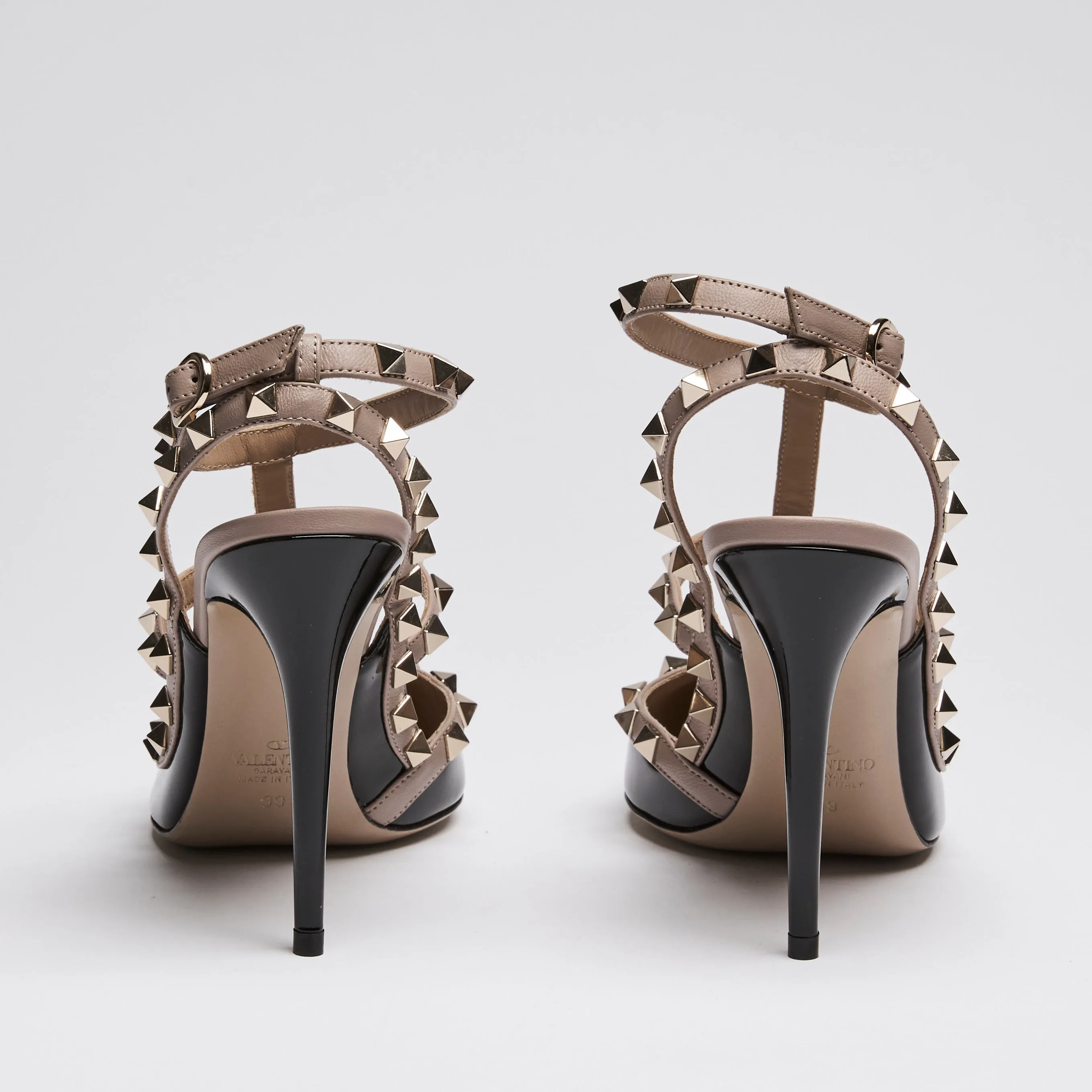 Valentino Black Patent Leather Rockstud Heel Sandals Size 39