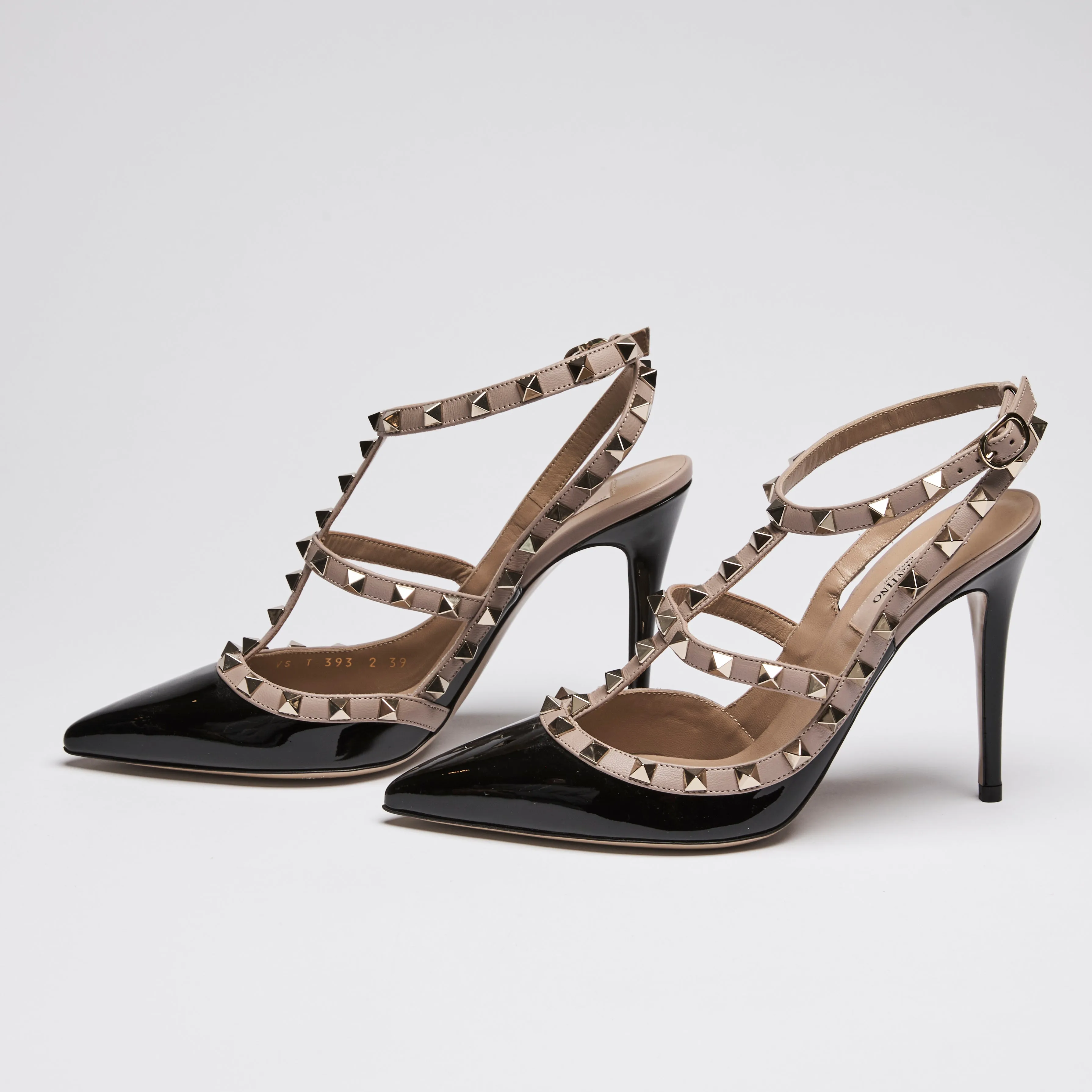 Valentino Black Patent Leather Rockstud Heel Sandals Size 39