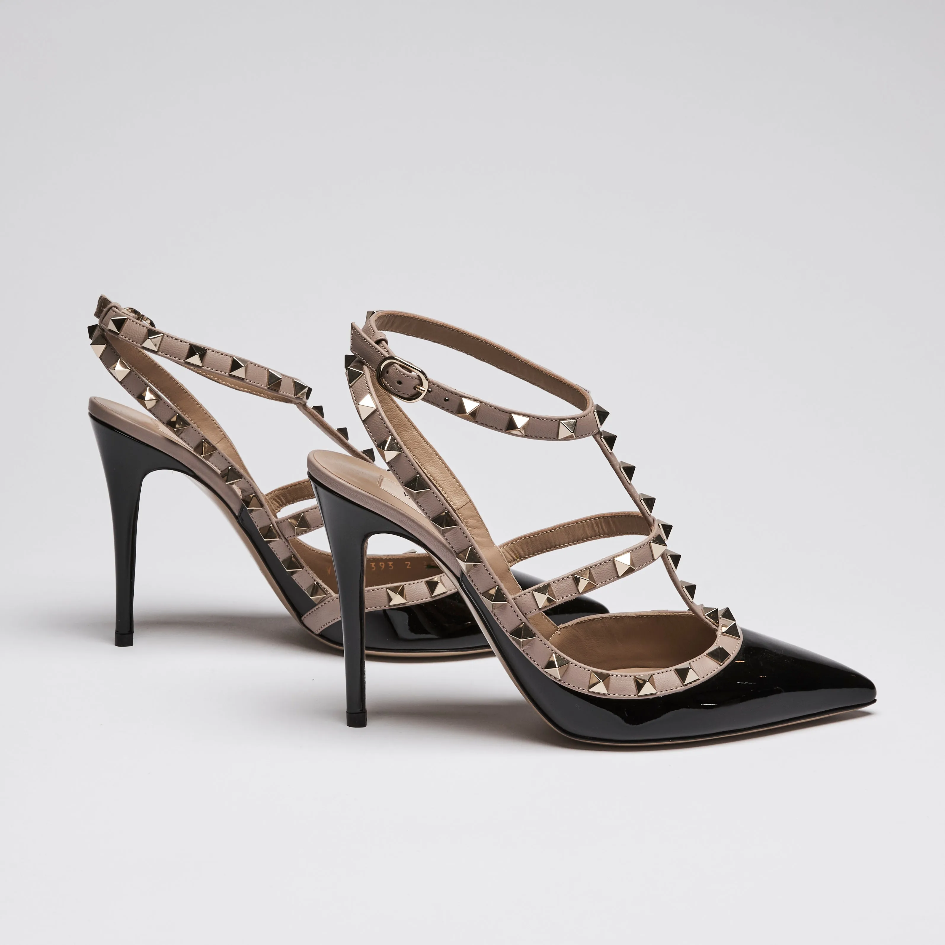 Valentino Black Patent Leather Rockstud Heel Sandals Size 39