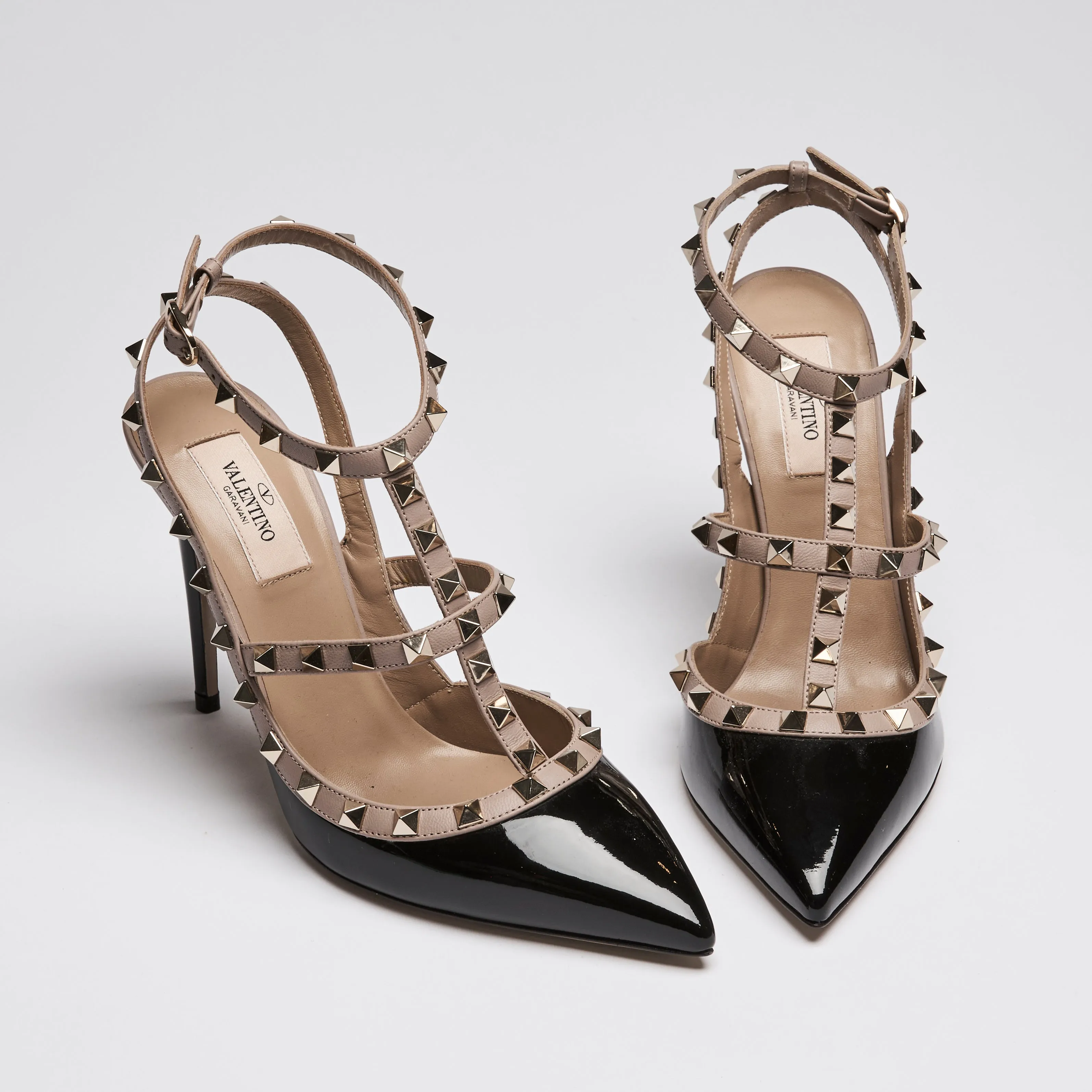 Valentino Black Patent Leather Rockstud Heel Sandals Size 39