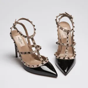 Valentino Black Patent Leather Rockstud Heel Sandals Size 39