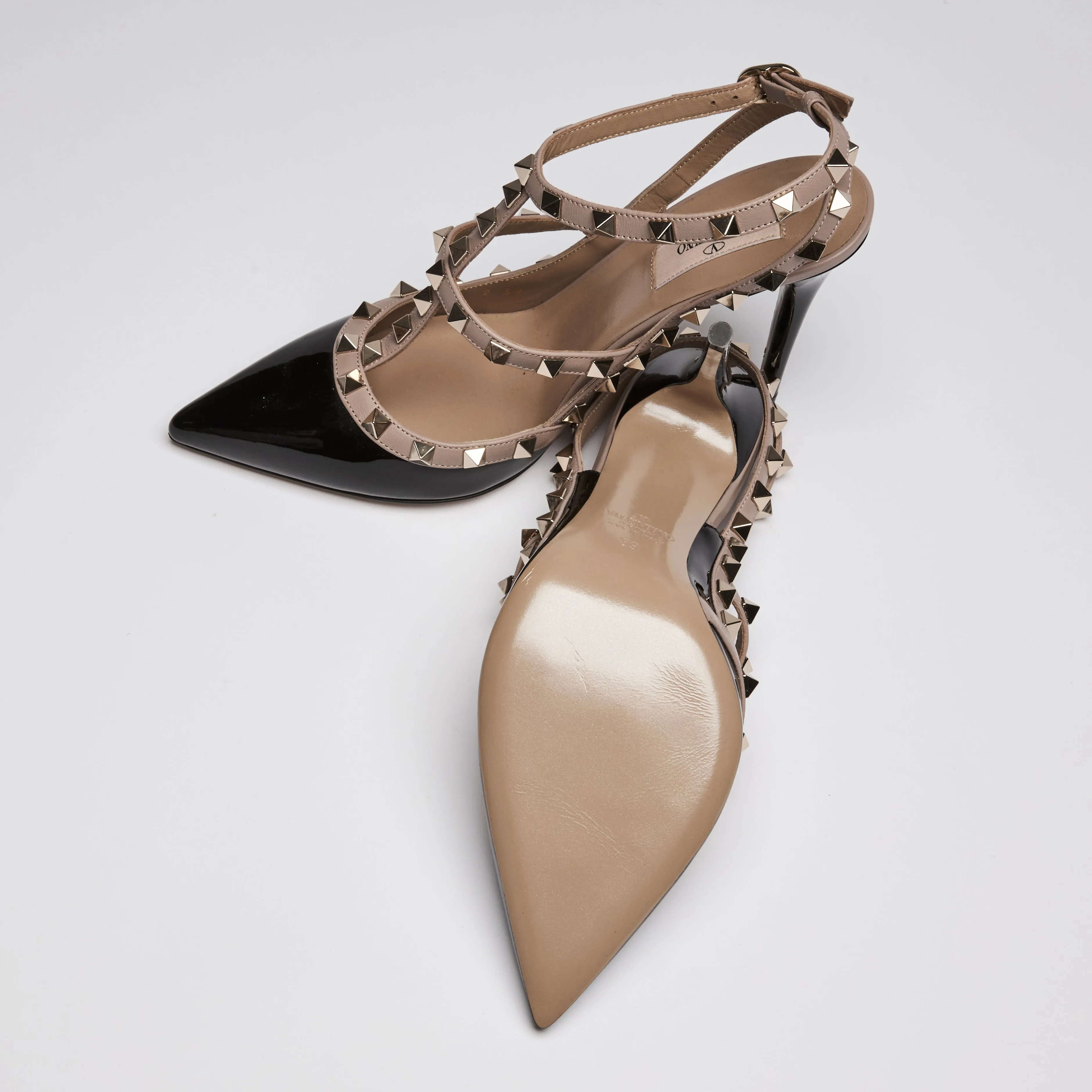 Valentino Black Patent Leather Rockstud Heel Sandals Size 39