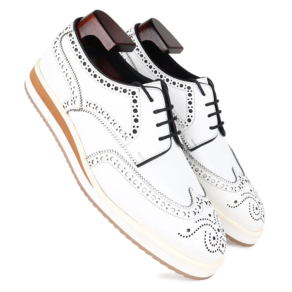 White Brogue Platfrom Sole Wingtip Derby