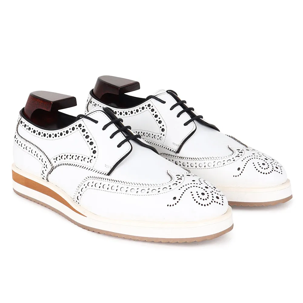 White Brogue Platfrom Sole Wingtip Derby