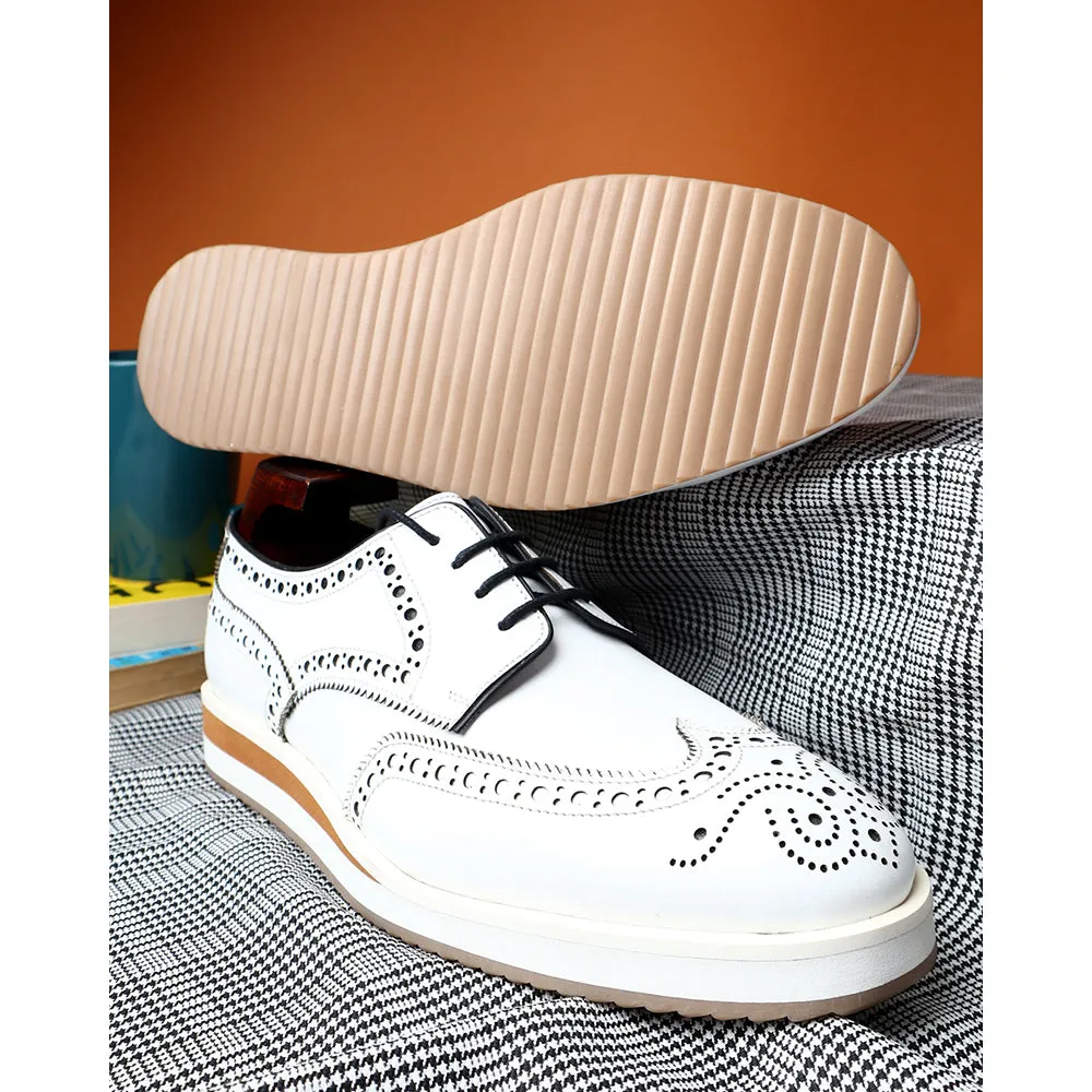 White Brogue Platfrom Sole Wingtip Derby