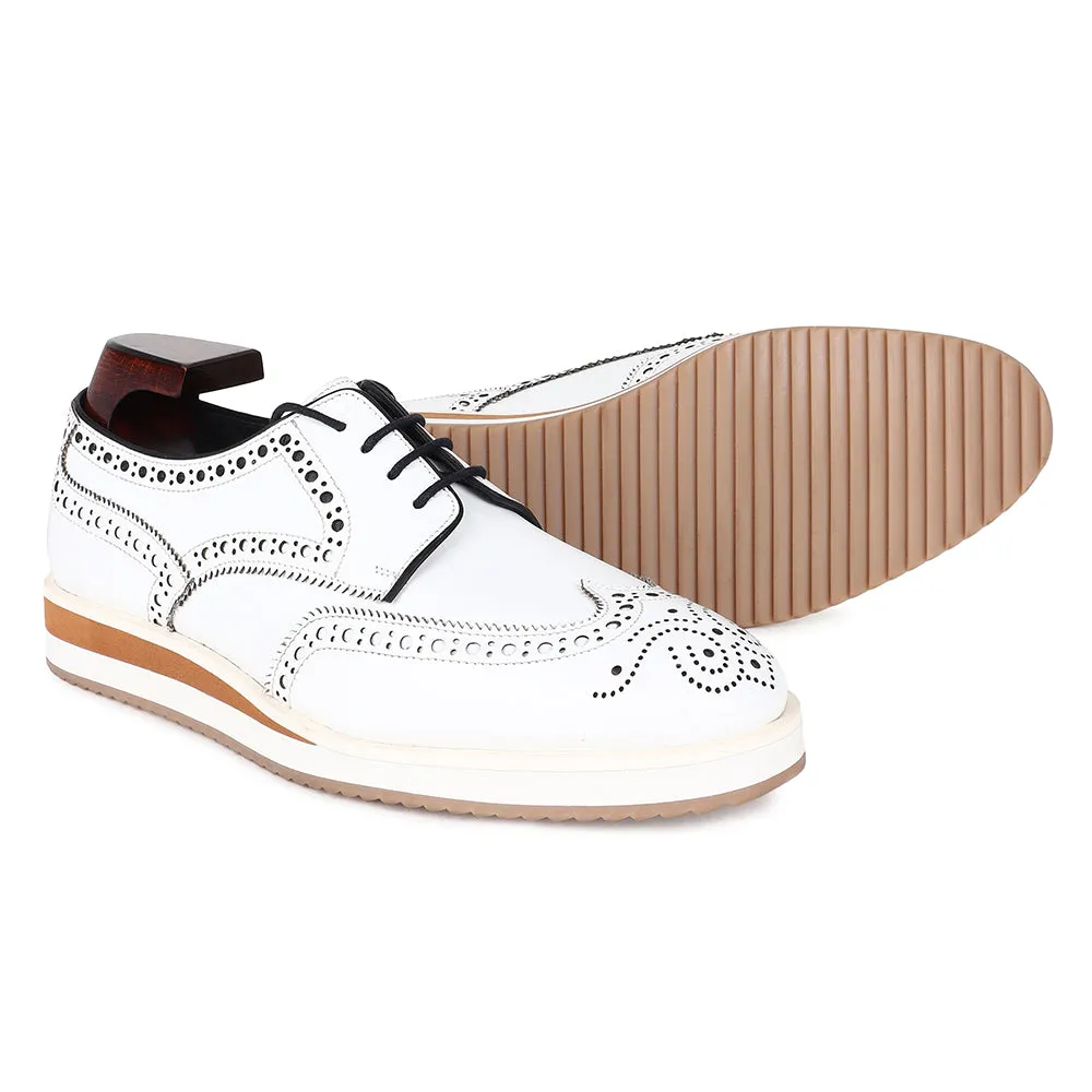 White Brogue Platfrom Sole Wingtip Derby