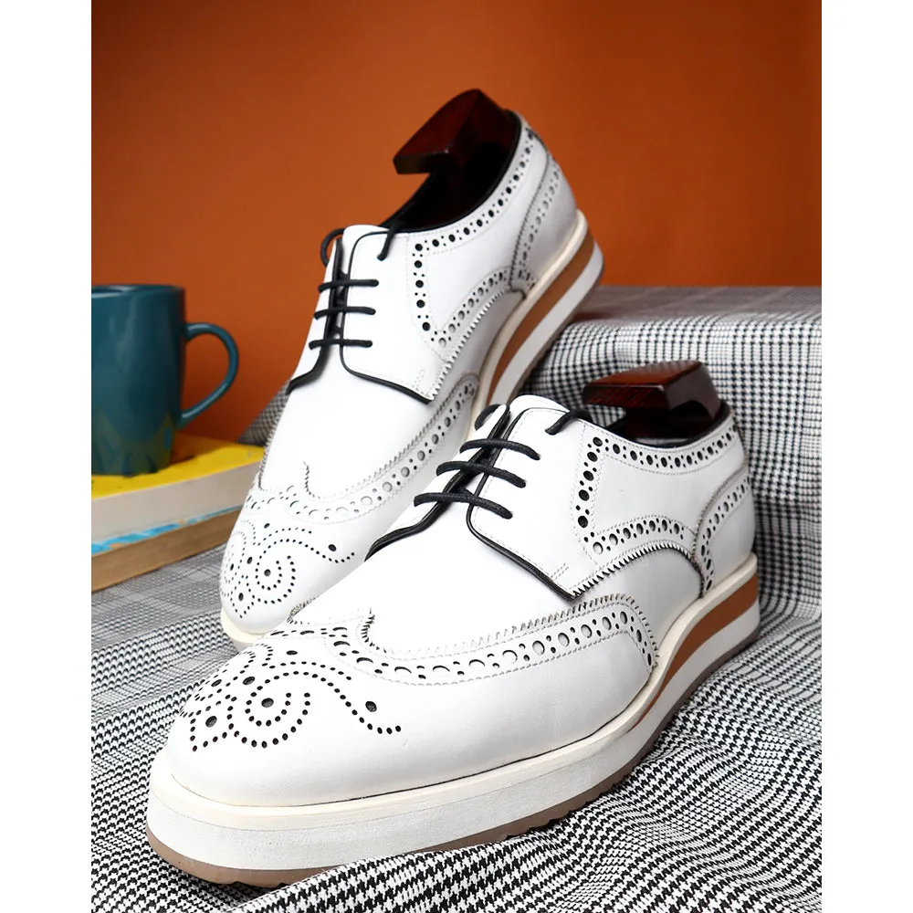 White Brogue Platfrom Sole Wingtip Derby