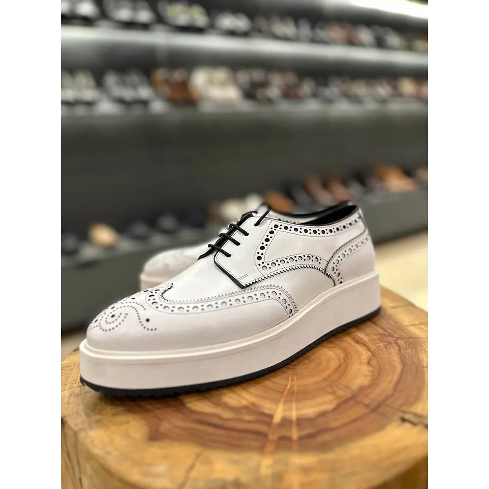 White Wingtip Derby Platform Derby Sneaker