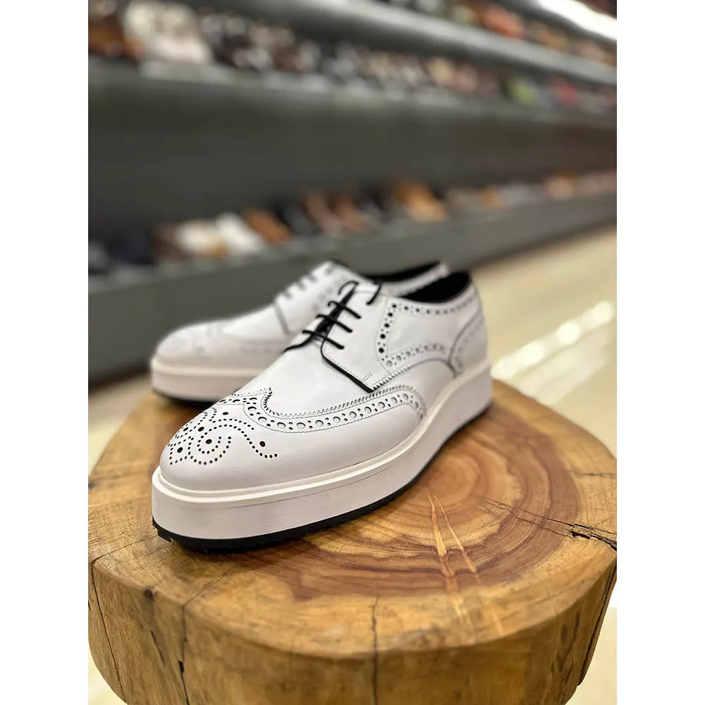 White Wingtip Derby Platform Derby Sneaker