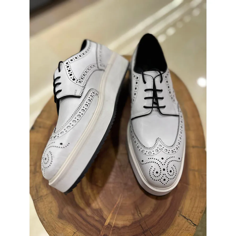 White Wingtip Derby Platform Derby Sneaker
