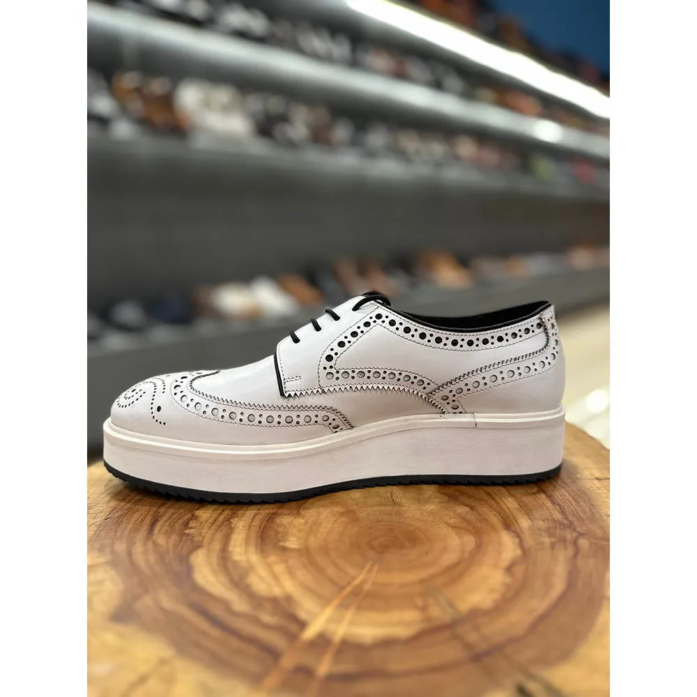 White Wingtip Derby Platform Derby Sneaker