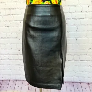 WILSONS Black Genuine Leather Zippered Front Slit Pencil Skirt--6