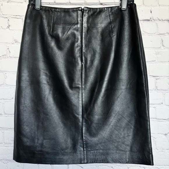 WILSONS Black Genuine Leather Zippered Front Slit Pencil Skirt--6
