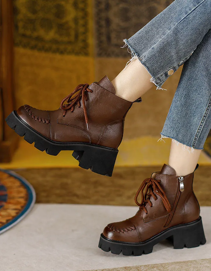 Winter Autumn Lace up Chunky Mary Janes Boots