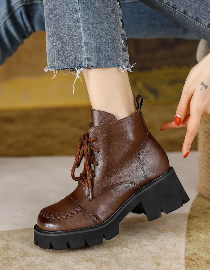 Winter Autumn Lace up Chunky Mary Janes Boots