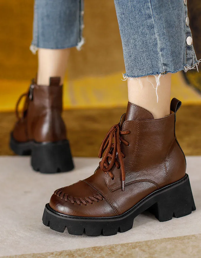 Winter Autumn Lace up Chunky Mary Janes Boots