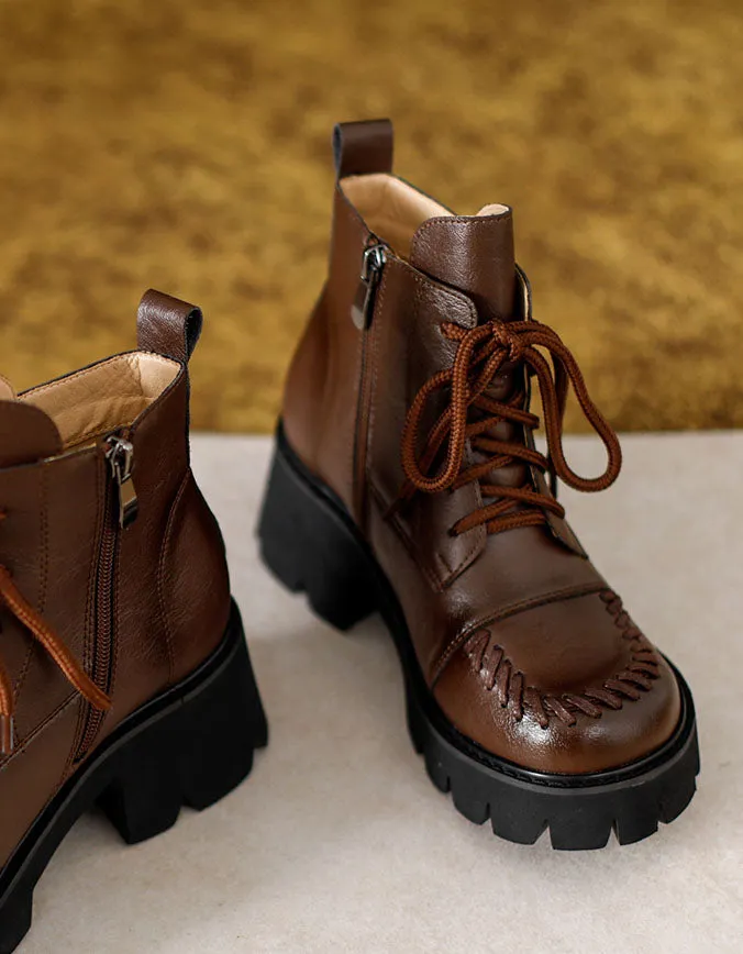 Winter Autumn Lace up Chunky Mary Janes Boots